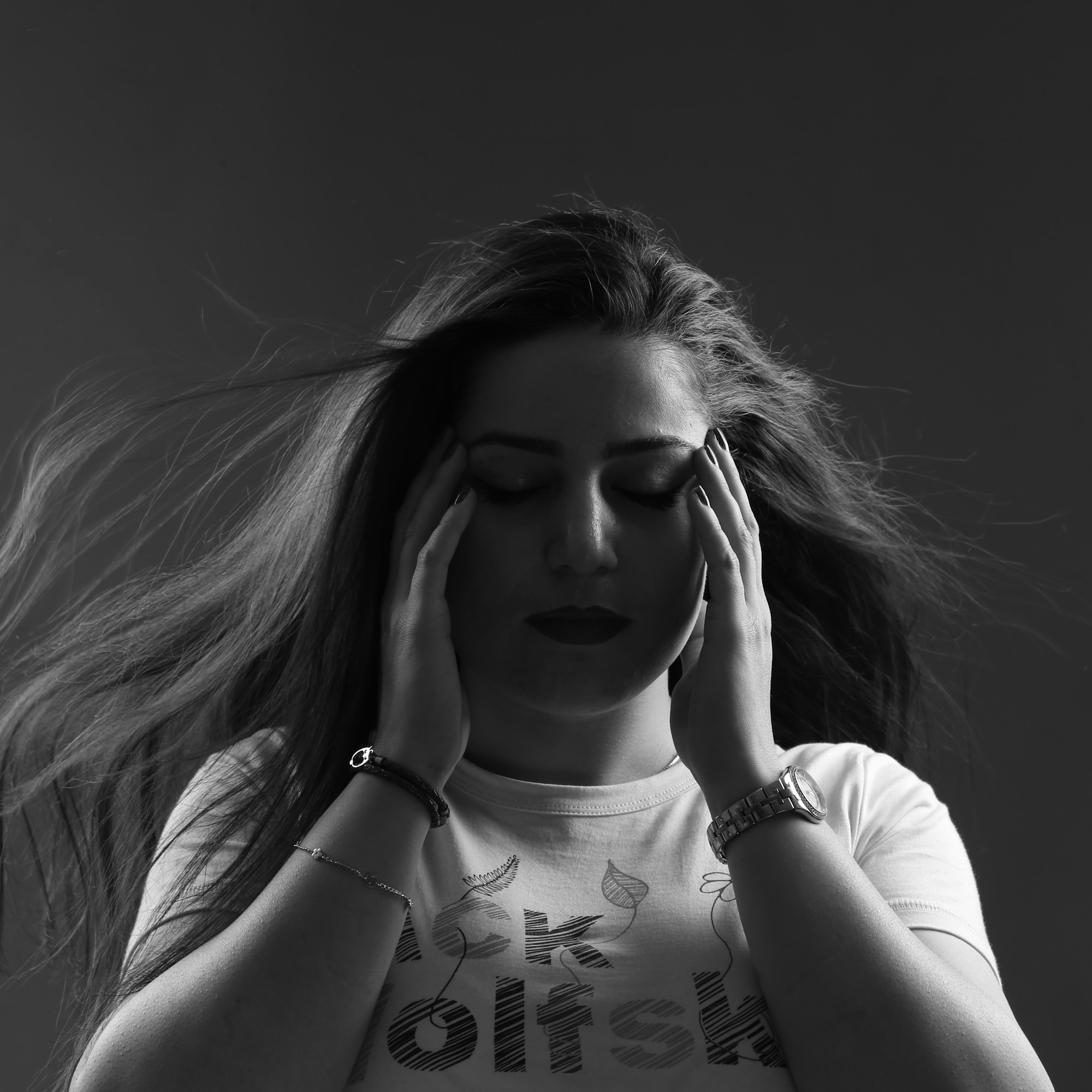 woman in white crew neck t-shirt